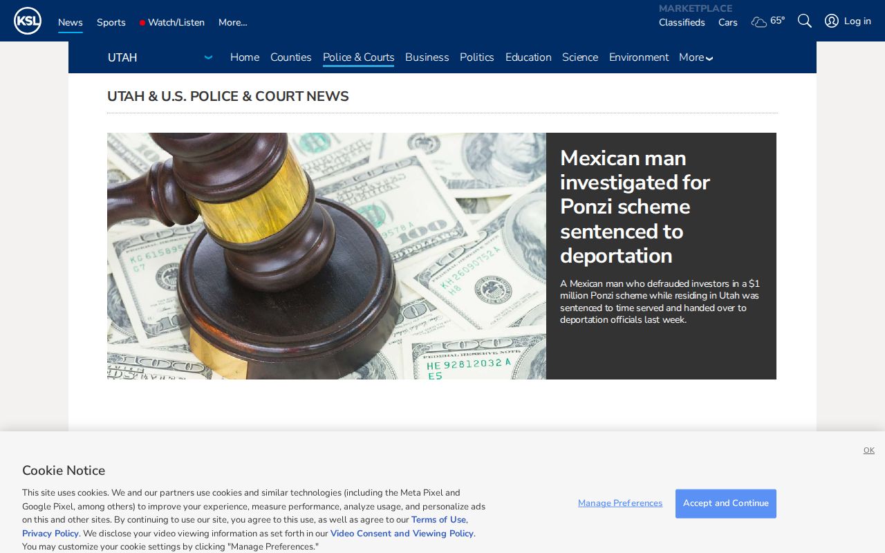 Rich County crime-news reference showing the KSL Police and Courts section