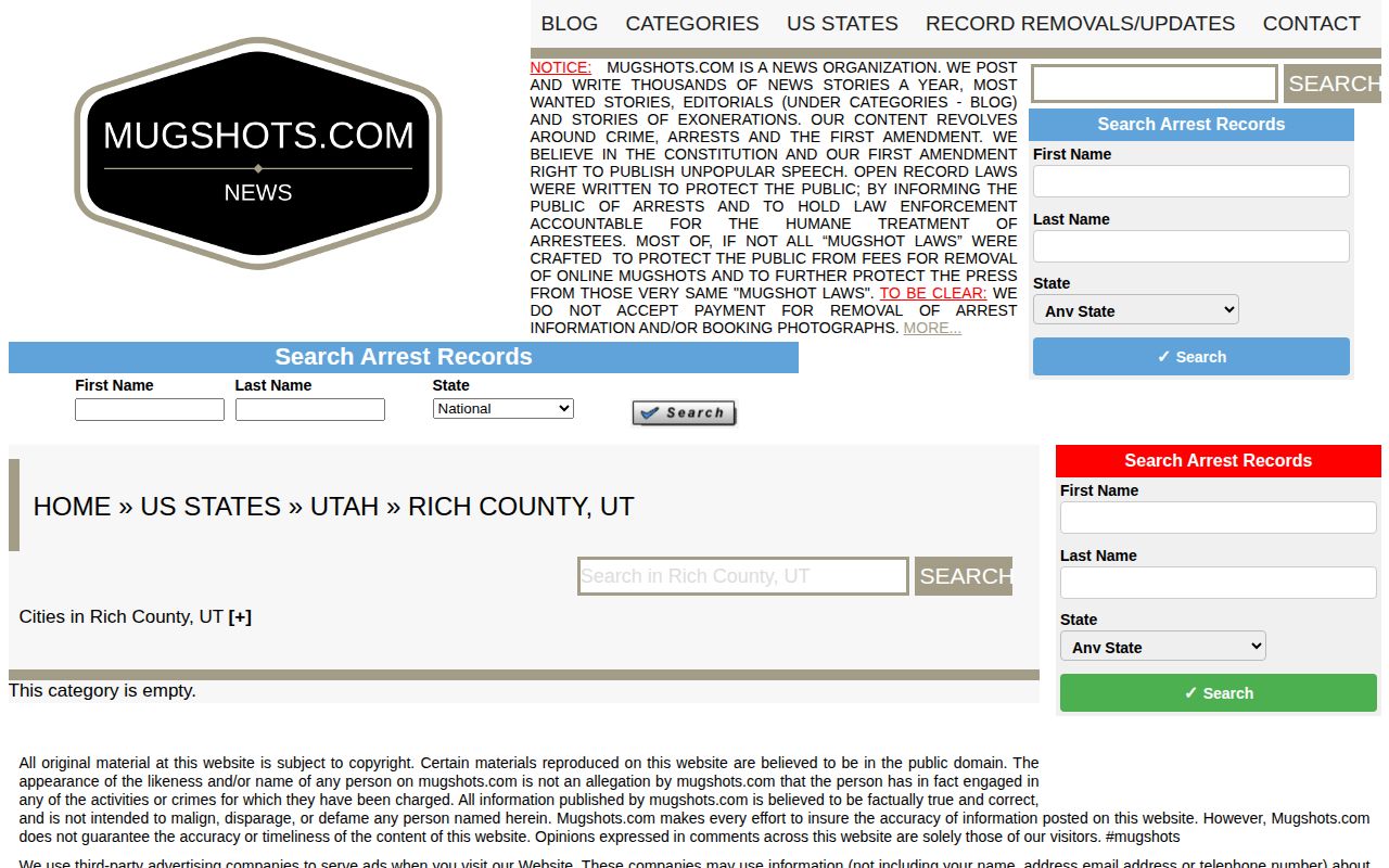 Rich County mugshot landscape reference showing an empty unaffiliated county landing