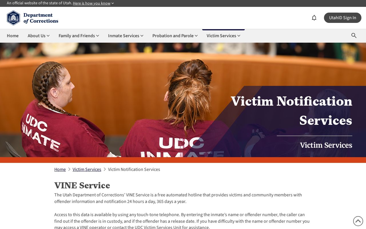 Rich County Utah VINE custody notification record service