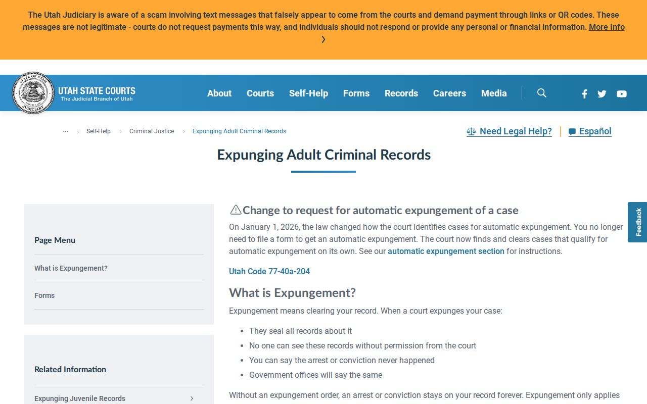 Rich County court expungement record information