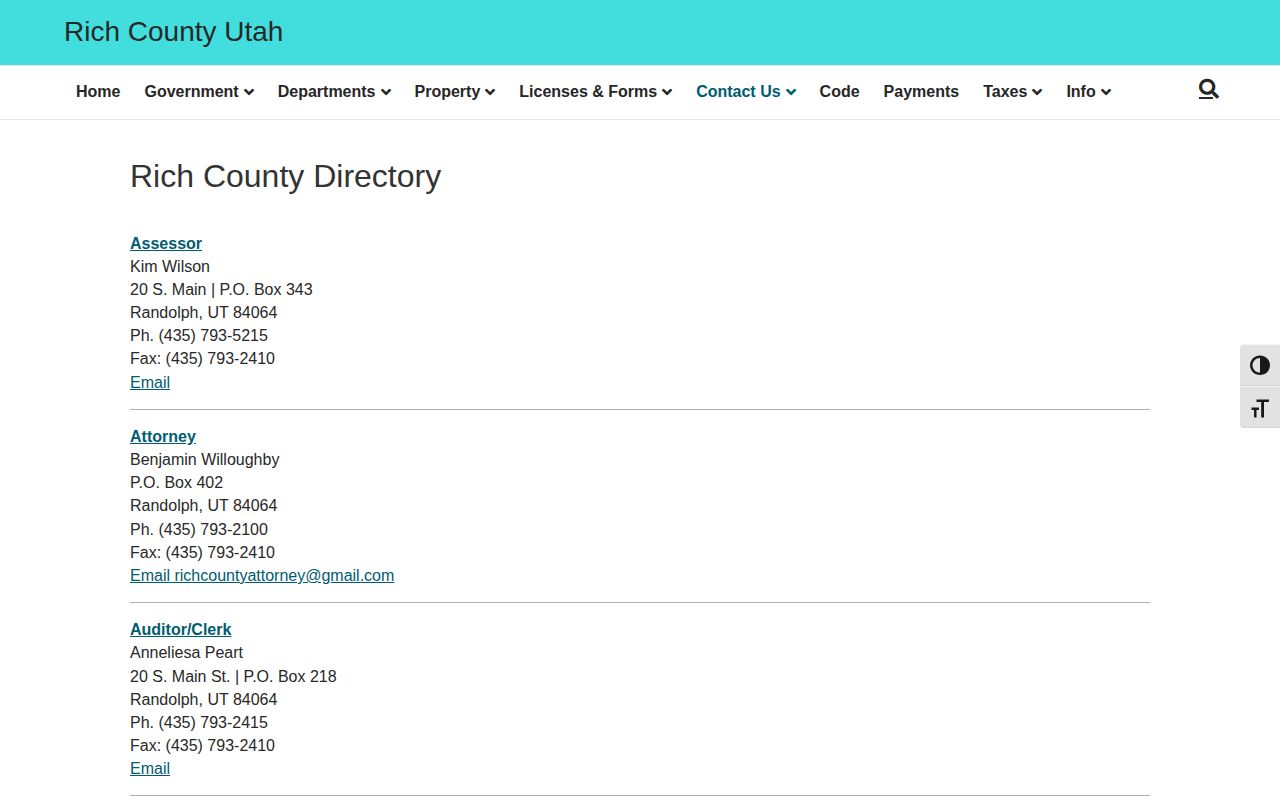 Randolph county-seat source for Rich County arrest and custody records